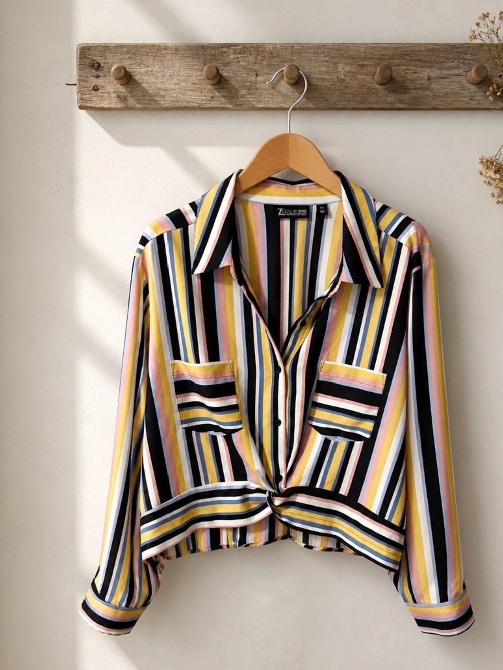 Striped Button-Down Shirt in Yellow, Pink & Black